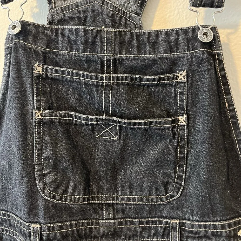 Vtg Denim Overall Shorts Black Grey Embroidered Y2K Kid Core Grunge‎ Goth 90s